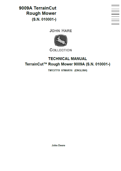 John Deere 9009A TERRAINCUT Rough Mower Technical Manual TM137719