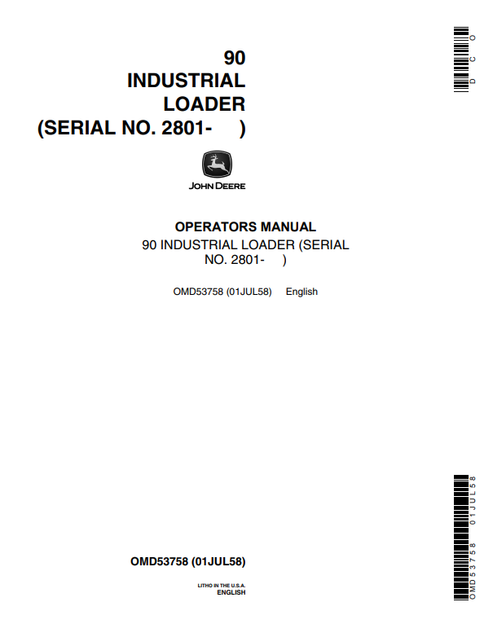 John Deere 90 Industrial Loader Operator Manual PDF OMD53758