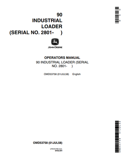 John Deere 90 Industrial Loader Operator Manual PDF OMD53758