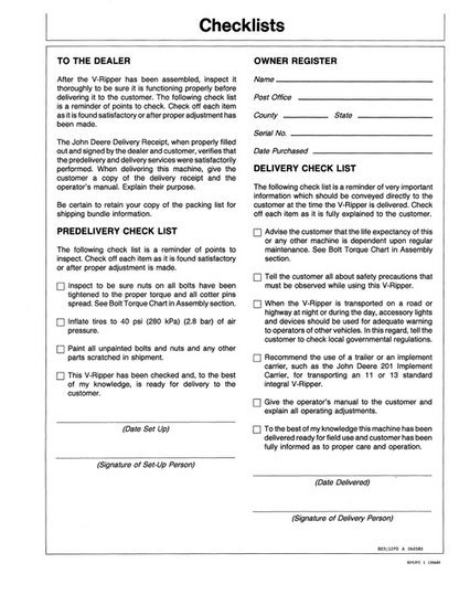 John Deere 910 V-Ripper Agricultural Equipment Operator Manual
