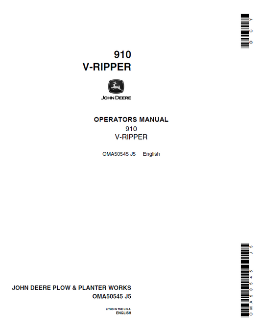 John Deere 910 V-Ripper Operator Manual OMA50545 PDF 