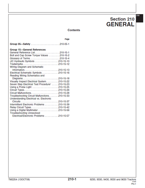 John Deere 9230-9630 Tractor Service & Diagnostic Manual TM2254 PDF