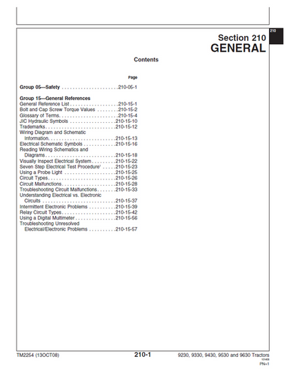 John Deere 9230-9630 Tractor Service & Diagnostic Manual TM2254 PDF