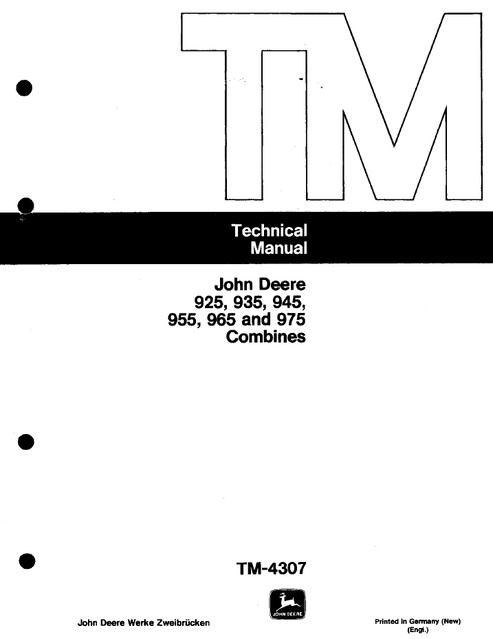 John Deere 925-975 Combine Technical Manual TM4307 PDF