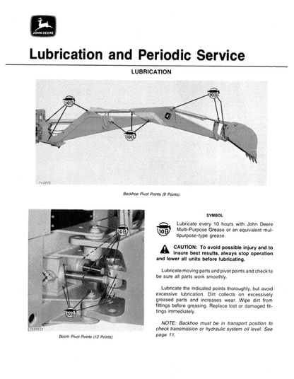 John Deere 9250A-9550 Backhoe Manual OMT73799 PDF