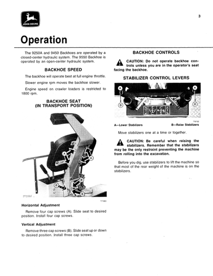 John Deere 9250A 9450 & 9550 Backhoe Operation Manual PDF