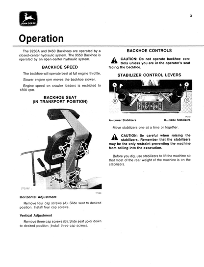 John Deere 9250A, 9450 And 9550 Backhoe Operation & Maintenance Manual PDF