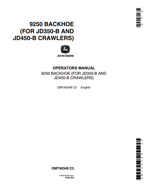 John Deere 9250 Backhoe JD350-B JD450-B Manual OMT40349
