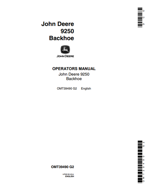 John Deere 9250 Backhoe Operator Manual OMT39490