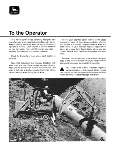 John Deere 9300 Backhoe Operating Manual OMT42370