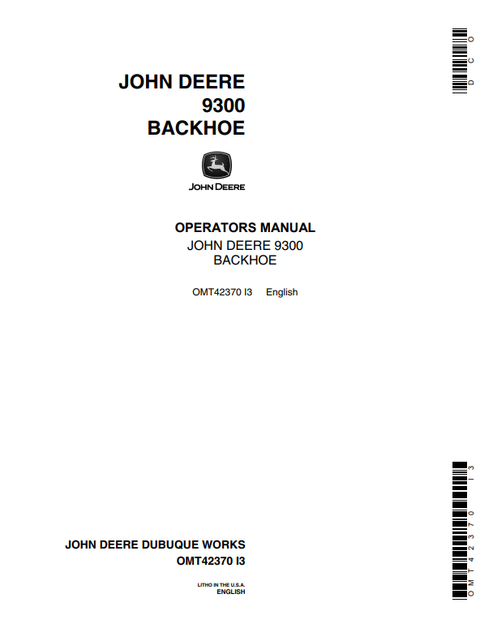 John Deere 9300 Backhoe Operator Manual OMT42370 PDF