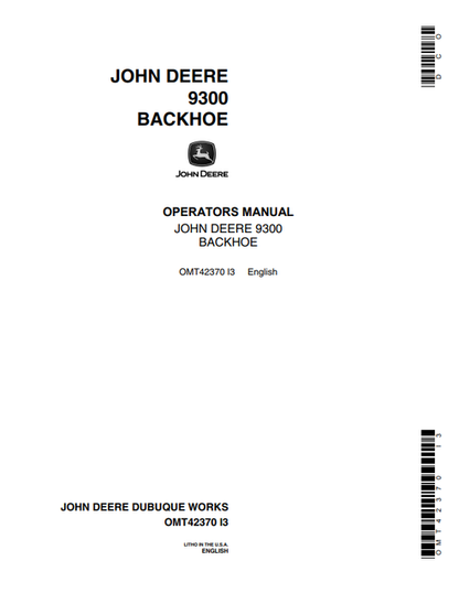 John Deere 9300 Backhoe Operator Manual OMT42370 PDF