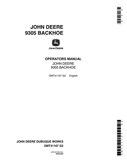 John Deere 9305 Backhoe Operator Manual OMT41107 PDF