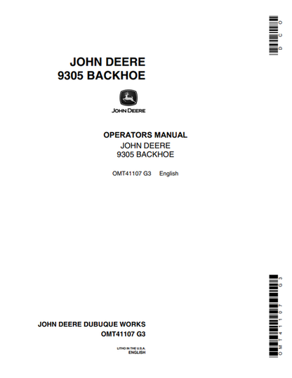 John Deere 9305 Backhoe Operator Manual OMT41107 PDF