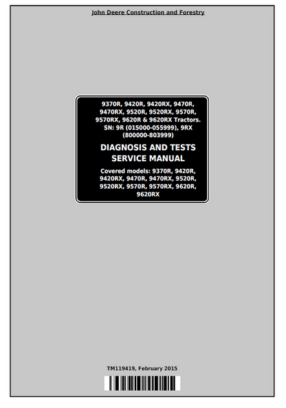 John Deere 9370R-9620RX Tractor Diagnosis And Test Manual TM119419