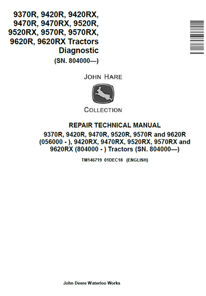 John Deere 9370R-9620RX Tractor Diagnostic Repair Manual TM146719
