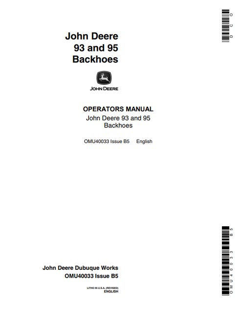 John Deere 93 And 95 Backhoe Operator Manual OMU40033