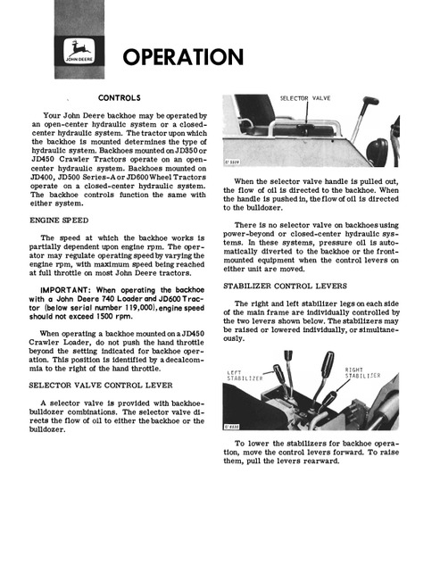 John Deere 93 Series A 95 Series A Backhoe Operation Manual