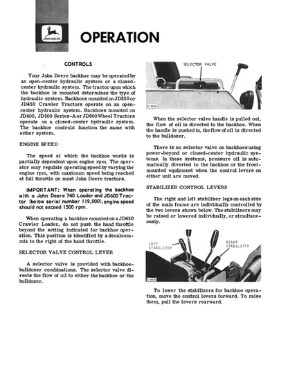 John Deere 93 Series A 95 Series A Backhoe Operation Manual