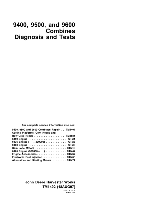 John Deere 9400 9500 9501 9600 Diagnostic Test Manual TM1402 PDF
