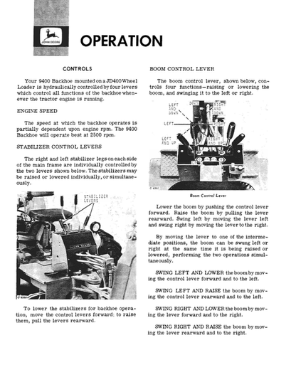 John Deere 9400 Backhoe Operating Manual OMT33824 PDF