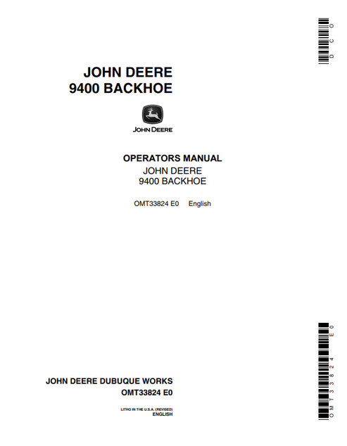 John Deere 9400 Backhoe Operator Manual PDF OMT33824