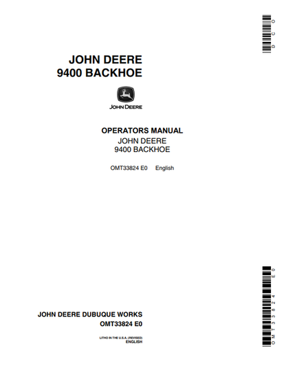 John Deere 9400 Backhoe Operator Manual PDF OMT33824