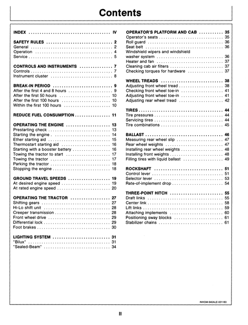 John Deere 940 1040 1140 Tractor Operating Instructions Manual PDF