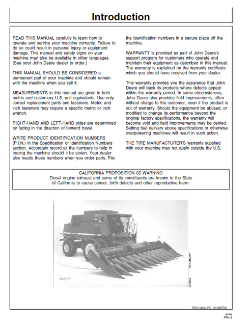 John Deere 9410 9510 9610 Combine Operation & Maintenance Manual