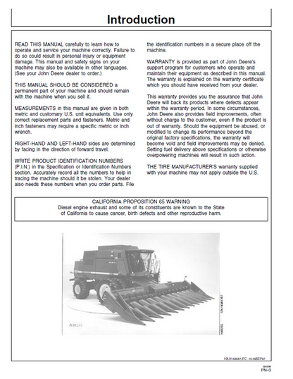 John Deere 9410 9510 9610 Combine Operation & Maintenance Manual