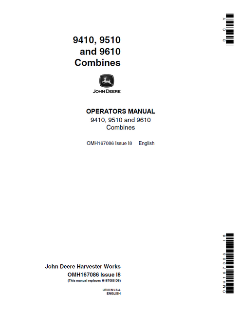 John Deere 9410, 9510 & 9610 Combine Operator Manual OMH167086