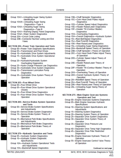 John Deere 9410 9510 9610 Combine Service Diagnostic Manual