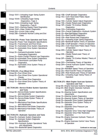 John Deere 9410 9510 9610 Combine Service Diagnostic Manual
