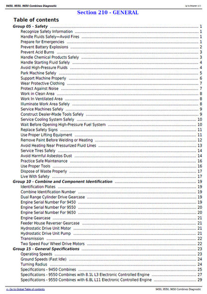 John Deere 9450-9650 Combine Troubleshooting & Diagnostic Manual