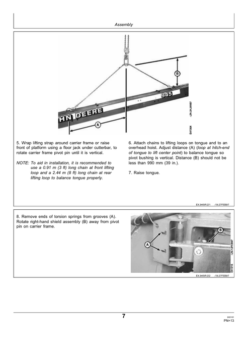John Deere 945 Center Pivot Mower Conditioner Delivery Instruction Manual