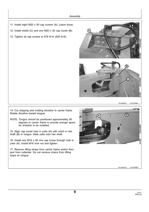 John Deere 945 Center Pivot Rotary Roll Mower Delivery Instruction Manual