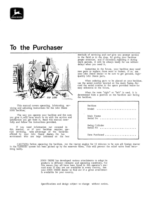 John Deere 9505 Backhoe Operator Manual OMCD14175 PDF
