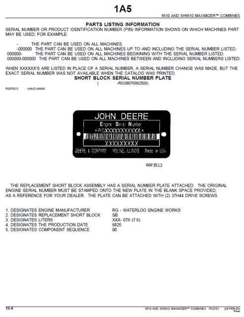 John Deere 9510 & Sidehill 9510 Illustrated Parts Catalogue