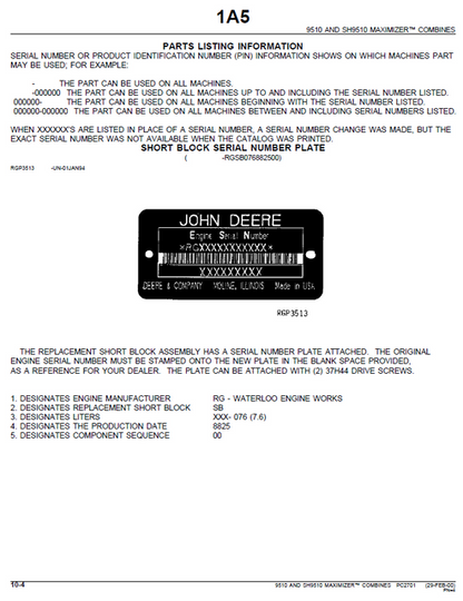 John Deere 9510 & Sidehill 9510 Illustrated Parts Catalogue