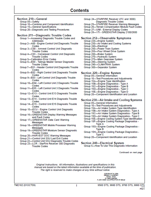 John Deere 9560STS-9860STS Combine Diagnostic Service Manual