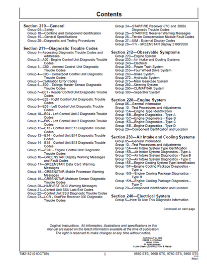 John Deere 9560STS-9860STS Combine Diagnostic Service Manual