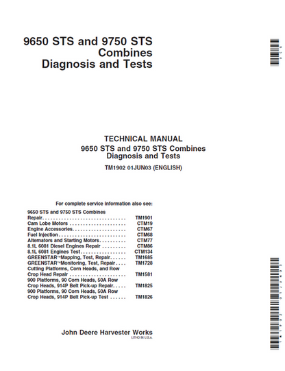 John Deere 9650 STS & 9750 STS Combine Diagnosis Test Manual TM1902
