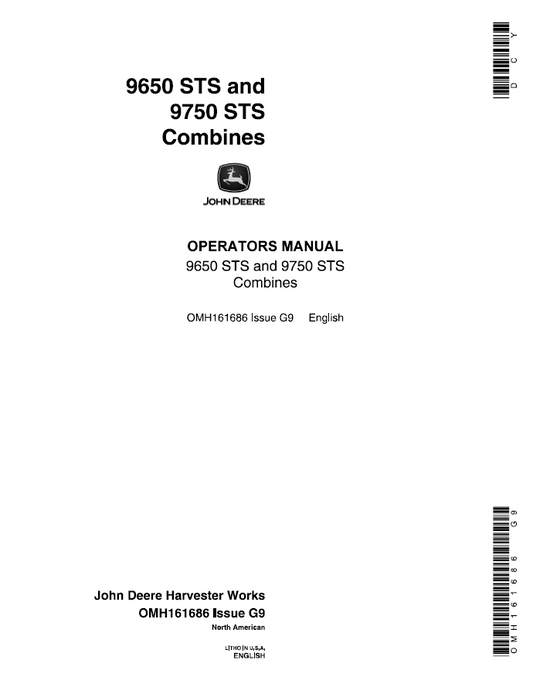 John Deere 9650 STS, 9750 STS Combines Operator Manual OMH161686 PDF
