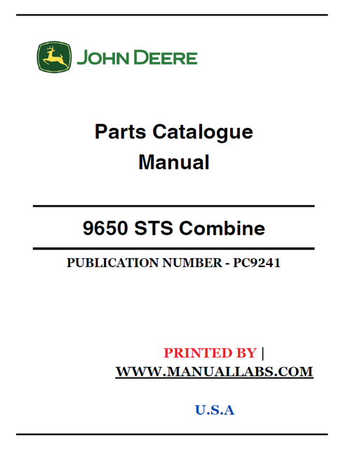 John Deere 9650 STS Combine Parts Catalogue PC9241 PDF