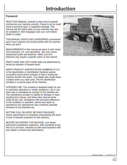 John Deere 9880i STS Combine Operating & Maintenance Manual