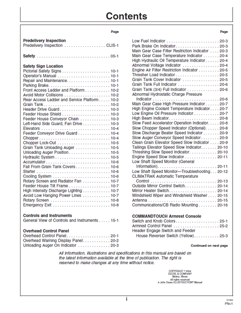 John Deere 9880i STS Combine Operator Guide OMH215859 PDF