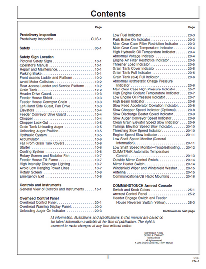 John Deere 9880i STS Combine Operator Guide OMH215859 PDF