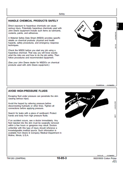 John Deere 9920 9930 Cotton Picker Repair & Maintenance Manual TM1283