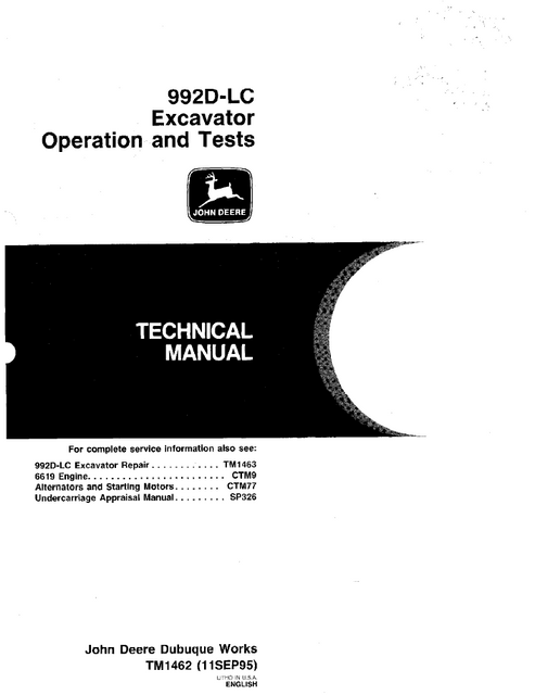 John Deere 992D-LC Excavator Operation & Test Manual TM1462