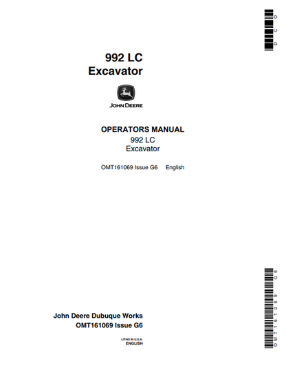 John Deere 992 LC Excavator Operator Manual OMT161069 PDF